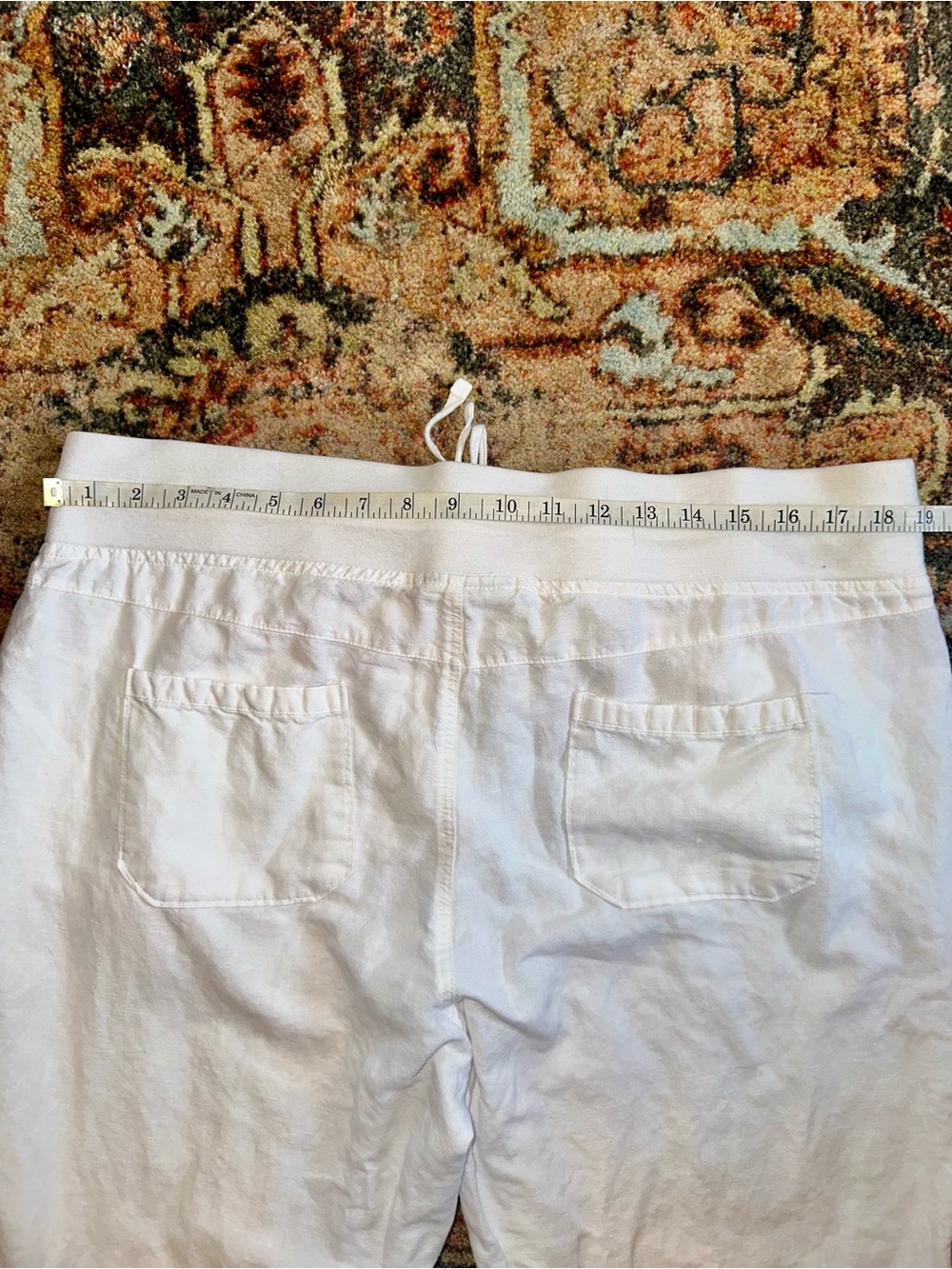 New York & Company White Drawstring Linen/Cotton Blend Pants - Picture 5 of 7